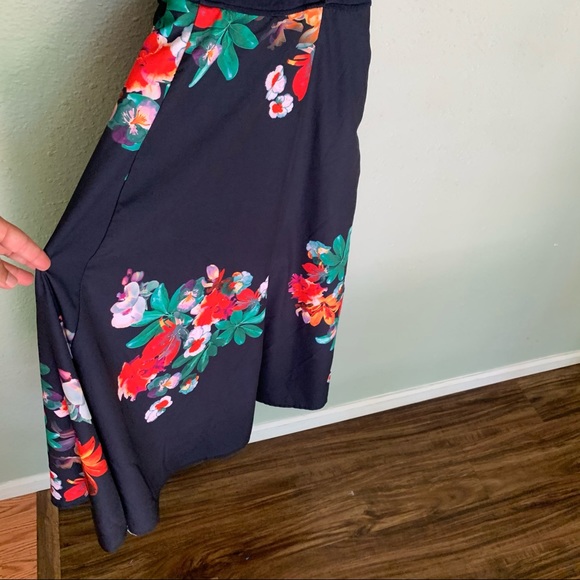 eShakti blue and floral faux wrap dress - Picture 3 of 9